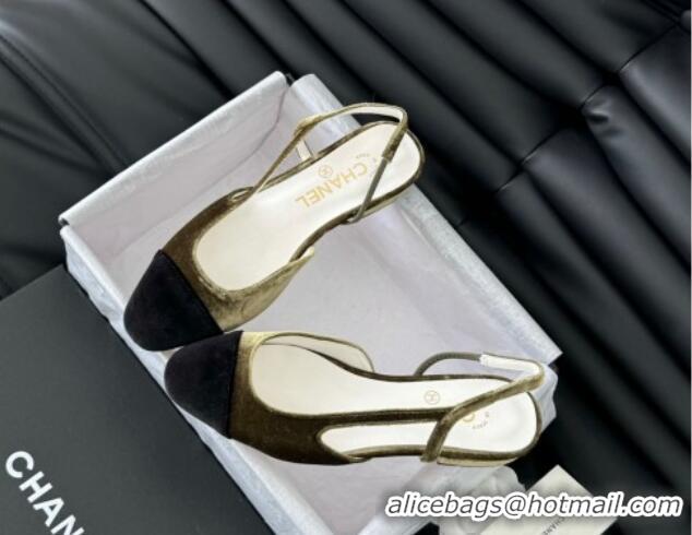 Hot Style Chanel Velvet & Grosgrain Slingbacks Flats G31319 Green 0103115