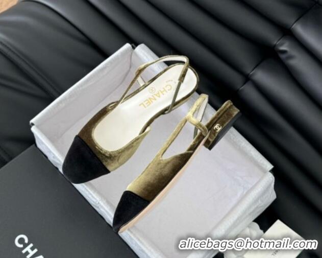 Hot Style Chanel Velvet & Grosgrain Slingbacks Flats G31319 Green 0103115