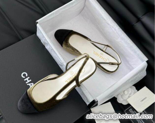 Hot Style Chanel Velvet & Grosgrain Slingbacks Flats G31319 Green 0103115