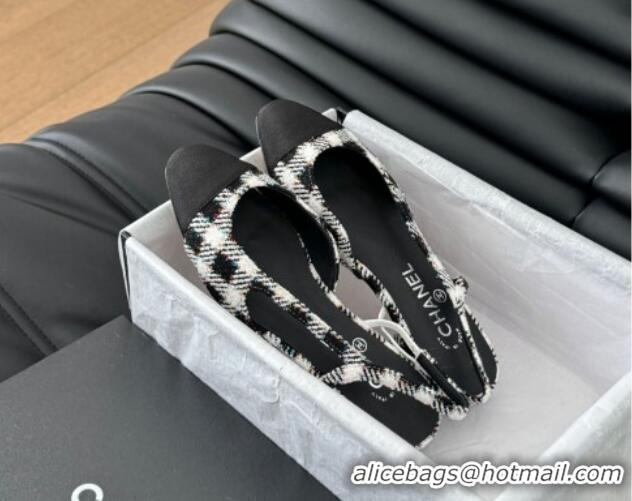 Duplicate Chanel Check Fabric & Grosgrain Slingbacks Flats G31319 Black/White 0103117