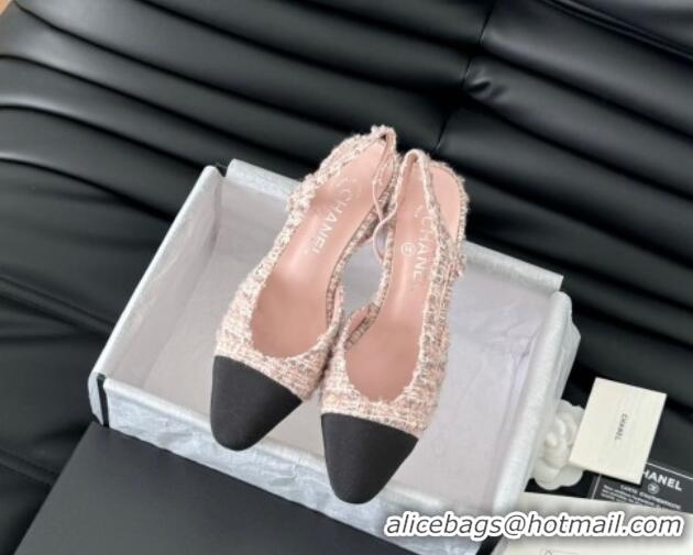 Popular Style Chanel Tweed & Grosgrain Slingback Pumps 6.5cm G31318 Light Pink 0103119