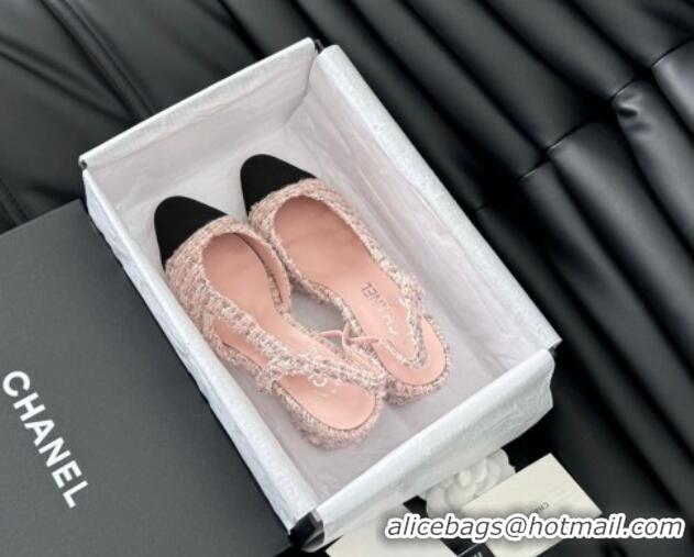 Popular Style Chanel Tweed & Grosgrain Slingback Pumps 6.5cm G31318 Light Pink 0103119