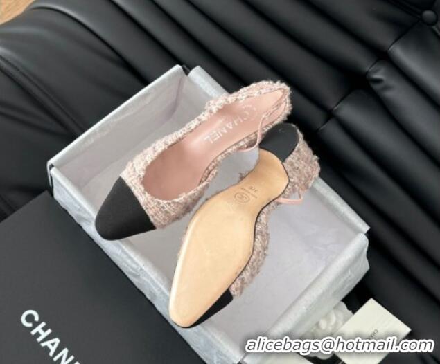 Popular Style Chanel Tweed & Grosgrain Slingback Pumps 6.5cm G31318 Light Pink 0103119