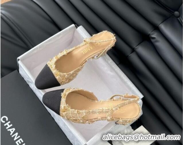 Good Product Chanel Tweed & Grosgrain Slingback Pumps 6.5cm G31318 Beige 0103120