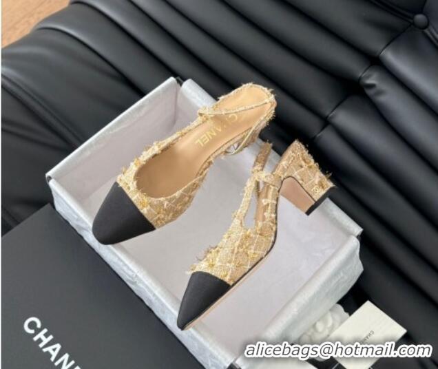 Good Product Chanel Tweed & Grosgrain Slingback Pumps 6.5cm G31318 Beige 0103120