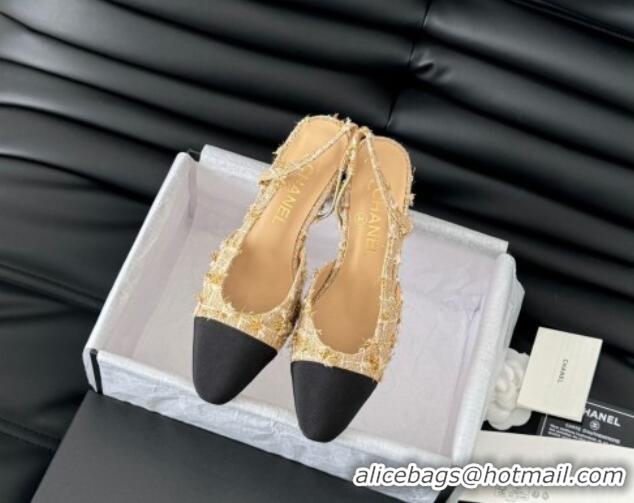 Good Product Chanel Tweed & Grosgrain Slingback Pumps 6.5cm G31318 Beige 0103120