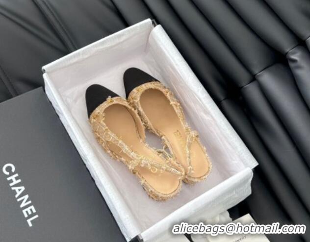 Good Product Chanel Tweed & Grosgrain Slingback Pumps 6.5cm G31318 Beige 0103120