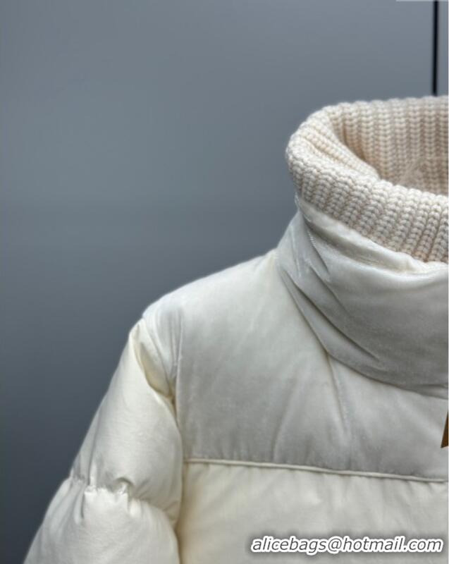 Good Taste Moncler White Down Jacket with Knit Collar 1219 White 2024