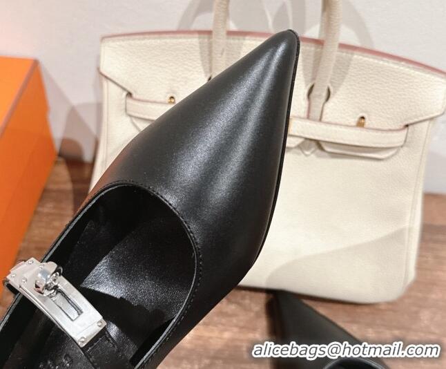 Buy Luxury Hermes Kiara Mary Janes Pumps 4cm in Calfskin with Kelly buckle Black 1230088