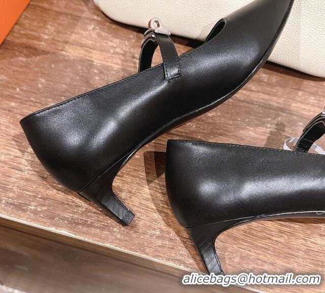 Buy Luxury Hermes Kiara Mary Janes Pumps 4cm in Calfskin with Kelly buckle Black 1230088