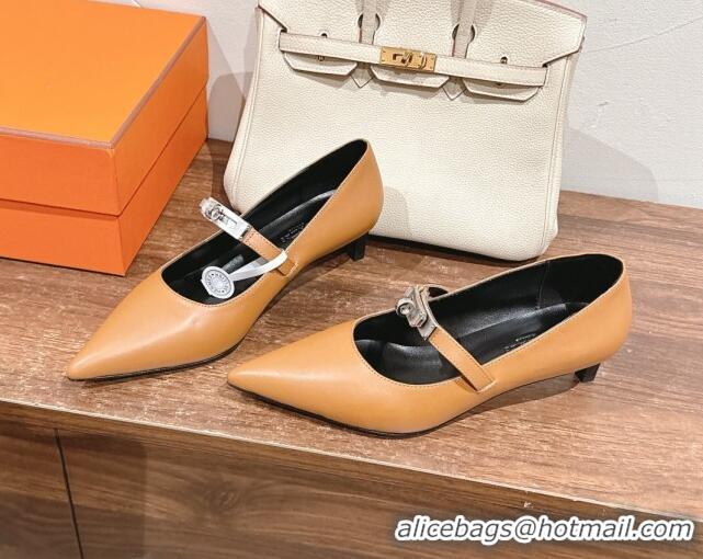 Popular Style Hermes Kiara Mary Janes Pumps 4cm in Calfskin with Kelly buckle Brown 1230090