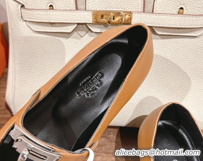 Popular Style Hermes Kiara Mary Janes Pumps 4cm in Calfskin with Kelly buckle Brown 1230090