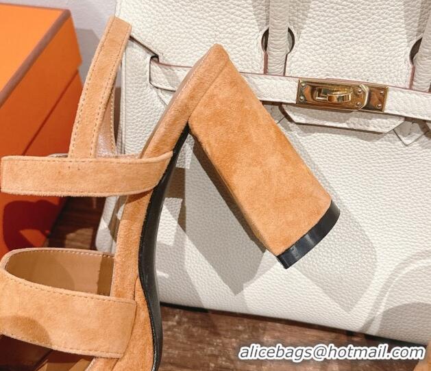 Most Popular Hermes Jazz High Heel Sandals 10.5cm in Suede Light Brown 1230094