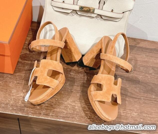 Most Popular Hermes Jazz High Heel Sandals 10.5cm in Suede Light Brown 1230094