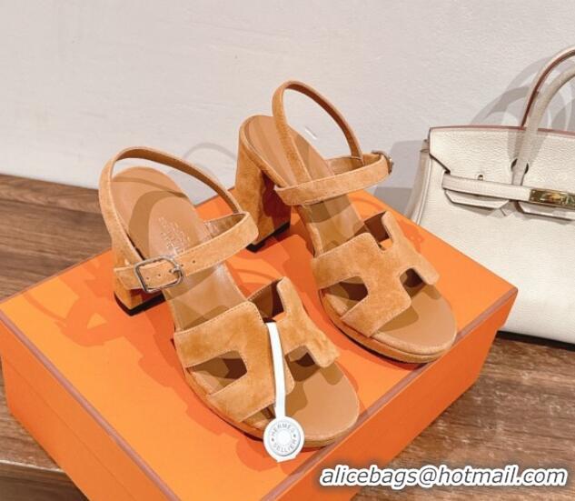 Most Popular Hermes Jazz High Heel Sandals 10.5cm in Suede Light Brown 1230094