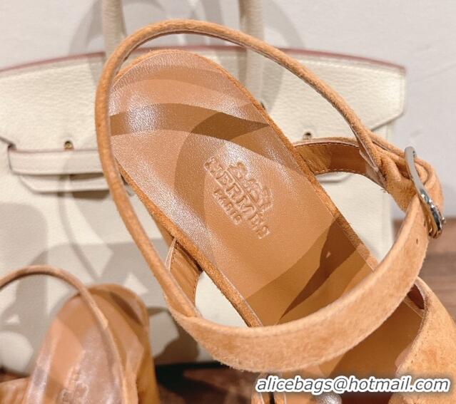 Most Popular Hermes Jazz High Heel Sandals 10.5cm in Suede Light Brown 1230094