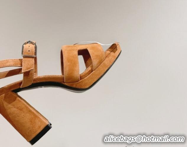 Most Popular Hermes Jazz High Heel Sandals 10.5cm in Suede Light Brown 1230094