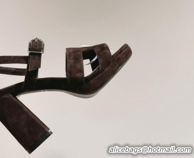 Top Design Hermes Jazz High Heel Sandals 10.5cm in Suede Dark Brown 1230095