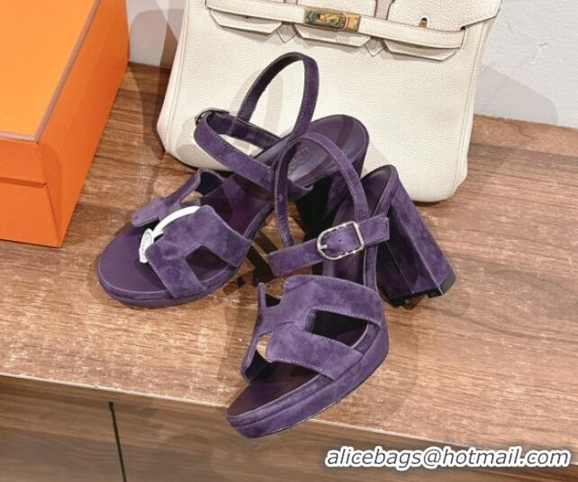 Good Looking Hermes Jazz High Heel Sandals 10.5cm in Suede Purple 1230096