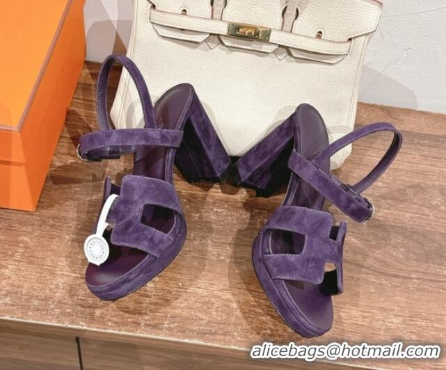 Good Looking Hermes Jazz High Heel Sandals 10.5cm in Suede Purple 1230096