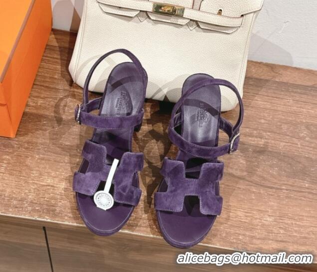 Good Looking Hermes Jazz High Heel Sandals 10.5cm in Suede Purple 1230096