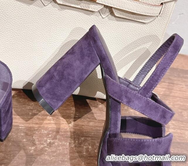 Good Looking Hermes Jazz High Heel Sandals 10.5cm in Suede Purple 1230096