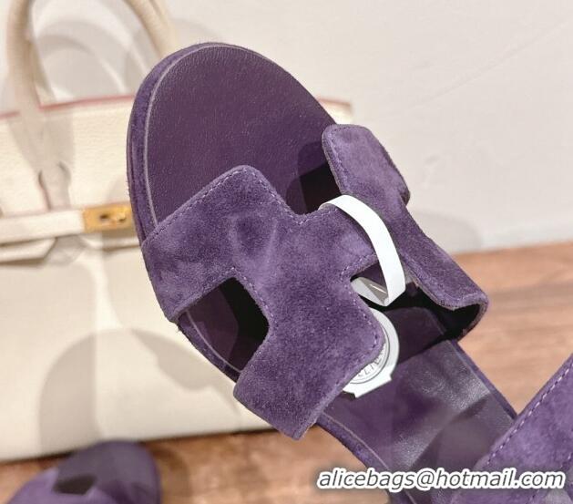 Good Looking Hermes Jazz High Heel Sandals 10.5cm in Suede Purple 1230096