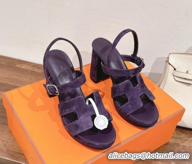 Good Looking Hermes Jazz High Heel Sandals 10.5cm in Suede Purple 1230096