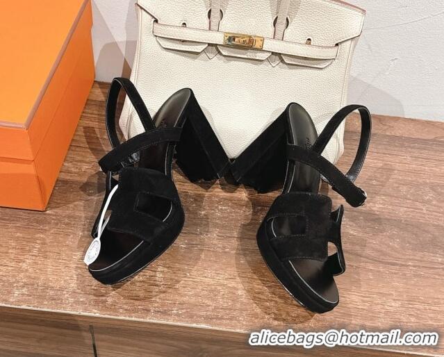 Charming Hermes Jazz High Heel Sandals 10.5cm in Suede Black 1230097