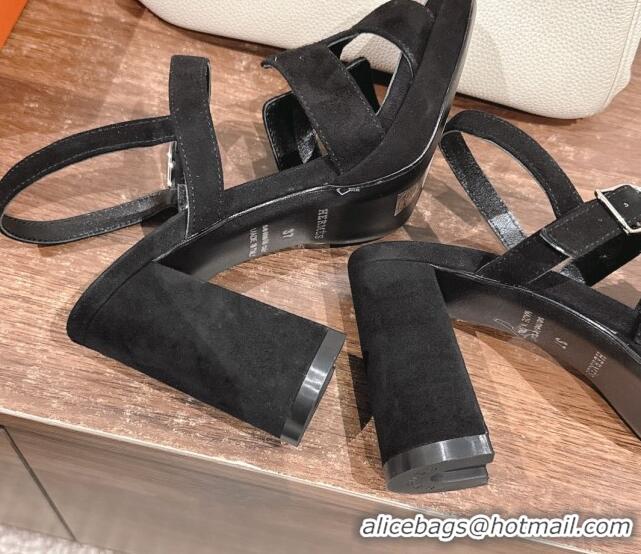 Charming Hermes Jazz High Heel Sandals 10.5cm in Suede Black 1230097