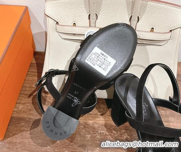 Charming Hermes Jazz High Heel Sandals 10.5cm in Suede Black 1230097