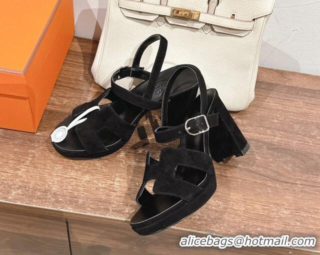 Charming Hermes Jazz High Heel Sandals 10.5cm in Suede Black 1230097