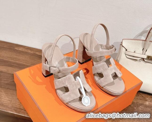 Good Quality Hermes Jazz High Heel Sandals 10.5cm in Suede Grey 1230098