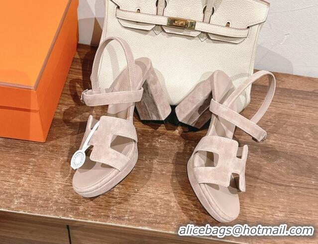 Good Quality Hermes Jazz High Heel Sandals 10.5cm in Suede Grey 1230098