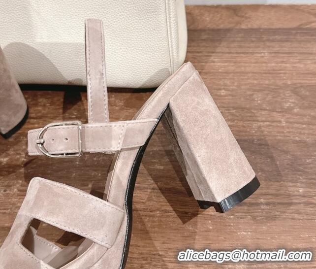 Good Quality Hermes Jazz High Heel Sandals 10.5cm in Suede Grey 1230098