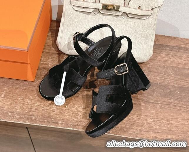 Good Product Hermes Jazz High Heel Sandals 10.5cm in Velvet Black 1230100