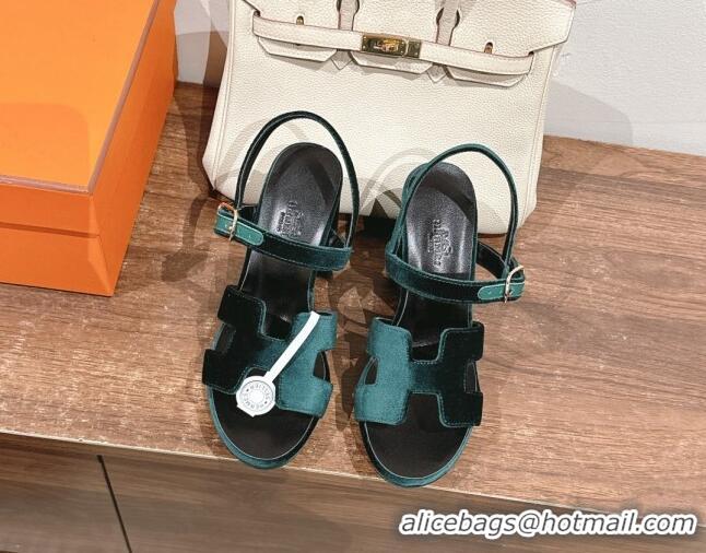 Trendy Design Hermes Jazz High Heel Sandals 10.5cm in Velvet Green 1230101