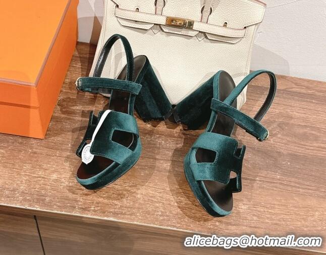 Trendy Design Hermes Jazz High Heel Sandals 10.5cm in Velvet Green 1230101