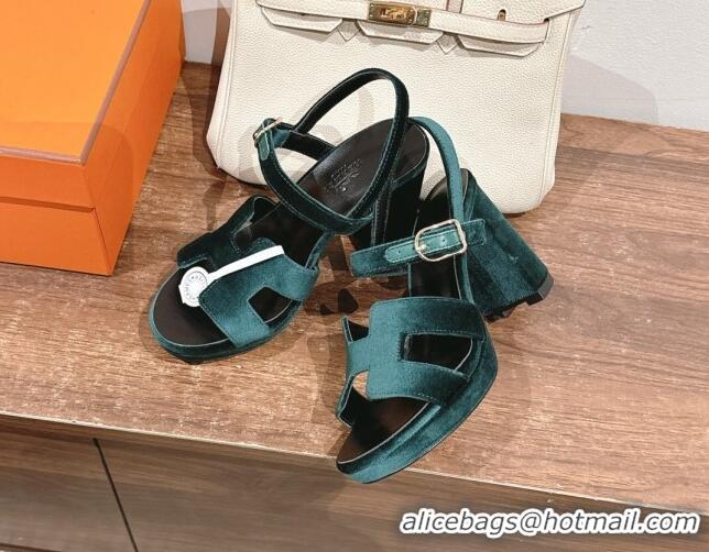 Trendy Design Hermes Jazz High Heel Sandals 10.5cm in Velvet Green 1230101