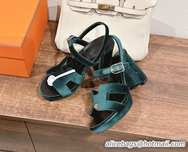 Trendy Design Hermes Jazz High Heel Sandals 10.5cm in Velvet Green 1230101