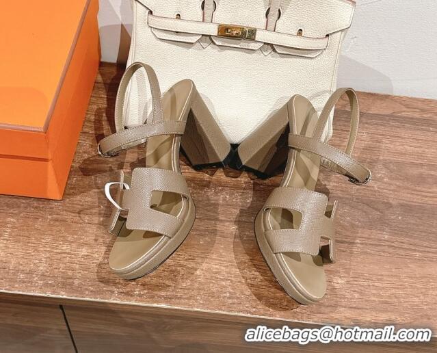 Stylish Hermes Jazz High Heel Sandals 10.5cm in Grained Calfskin Grey 1230102