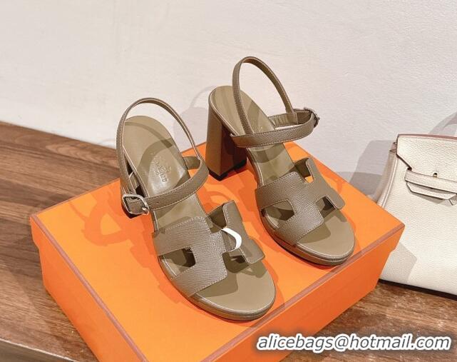 Stylish Hermes Jazz High Heel Sandals 10.5cm in Grained Calfskin Grey 1230102