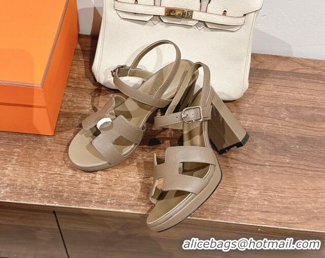 Stylish Hermes Jazz High Heel Sandals 10.5cm in Grained Calfskin Grey 1230102