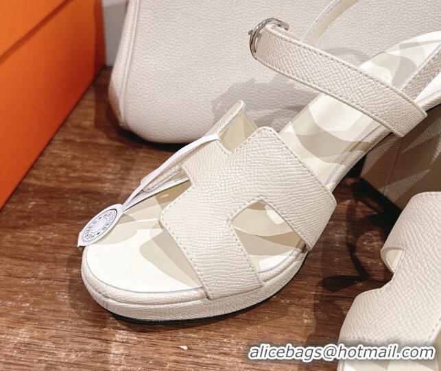 Top Grade Hermes Jazz High Heel Sandals 10.5cm in Grained Calfskin Ivory White 1230103