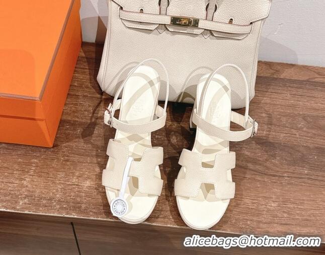 Top Grade Hermes Jazz High Heel Sandals 10.5cm in Grained Calfskin Ivory White 1230103