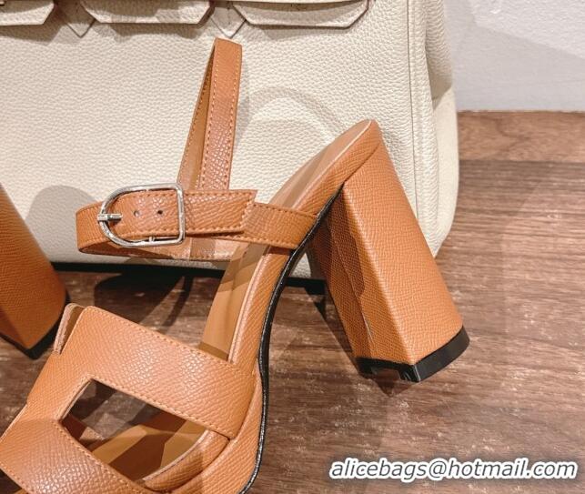 Unique Style Hermes Jazz High Heel Sandals 10.5cm in Grained Calfskin Brown 1230104