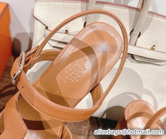 Unique Style Hermes Jazz High Heel Sandals 10.5cm in Grained Calfskin Brown 1230104