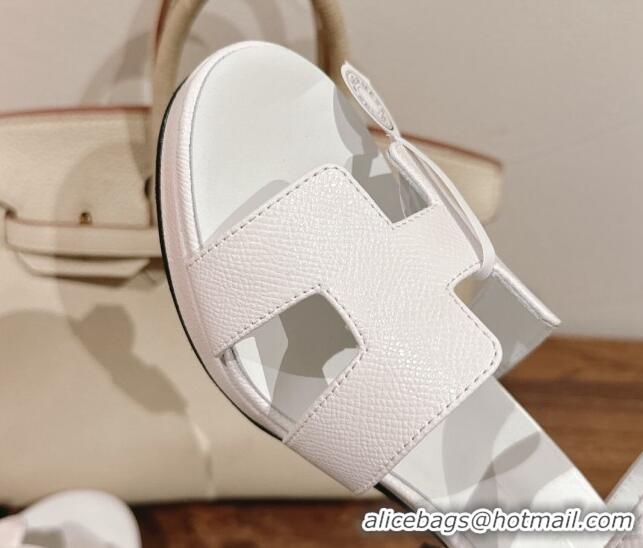 Good Quality Hermes Jazz High Heel Sandals 10.5cm in Grained Calfskin Snow White 1230105