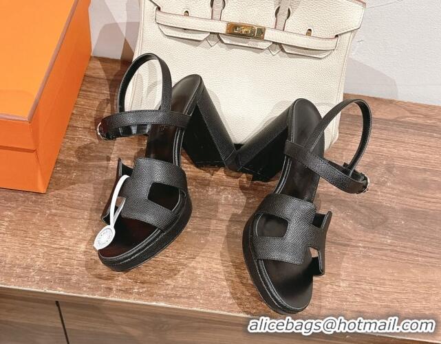 Best Grade Hermes Jazz High Heel Sandals 10.5cm in Grained Calfskin Black 1230106