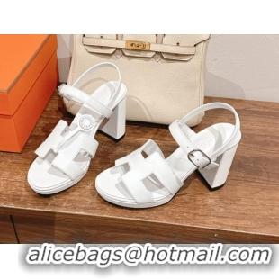 Good Looking Hermes Jazz High Heel Sandals 10.5cm in Smooth Calfskin White 1230108